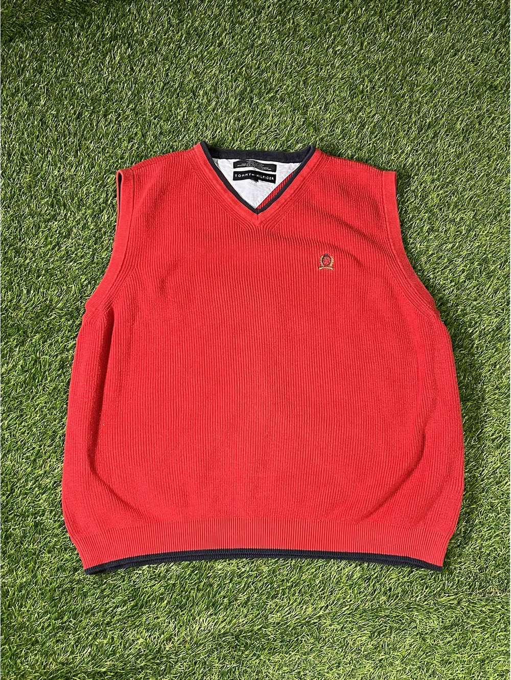 Vintage Tommy Hilfiger Red Cotton Sweater Vest Mens XL Classic Fit